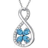 PEIMKO 925 Sterling Silver Genuine Turquoise Four Leaf Clover Necklace Infinity Pendant Gifts for Women Mother