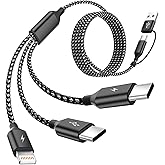 MPATIBY Multi Charging Cable 3 in 2, 1Pack 5FT USB C/A Multi Charger Cable to Type-C/IP Port, Nylon Braided USB C Multiple Charger Cord for All Devices, Universal Phone Charger Cord for Cell Phones