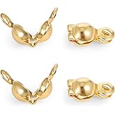 100 Pcs 18K Gold Plated Clamshells Crimp Beads for Jewelry Making, 4mm Crimp Bead Covers Over Bead Knot Covers Clamshell Fold for Jewelry Making Craft DIY