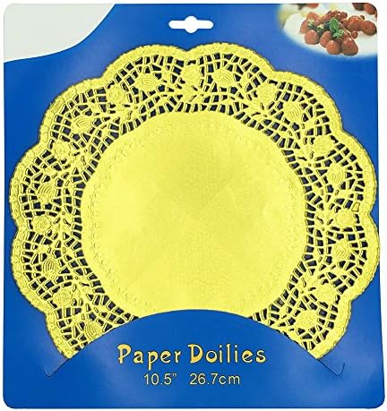 10.5" Lace Paper Doilies Cake Placemats Crafting Coaster of Party Wedding Gift Tableware Decoration 36pcs, Gold Round