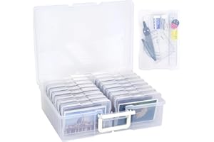 Photo Storage Box with Divider16 pcs Transparen, t Photo Organizer, Plastic Organizer Boxes for Seed, Cards, Stickers, Crayon