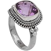 NOVICA Artisan Handmade Amethyst Cocktail Ring .925 Sterling Silver from Bali Purple Single Stone Indonesia Ultra Violet Birthstone 'Purple Elegance'