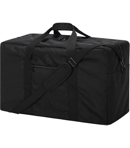 Extra Large Foldable Duffel Bag for Travel – Heavy-Duty Cargo Bag with Zippers & Reinforced Handles, TSA Approved, Water-Resistant size 29 x 24 x 15.5 inch (black, 70lb)