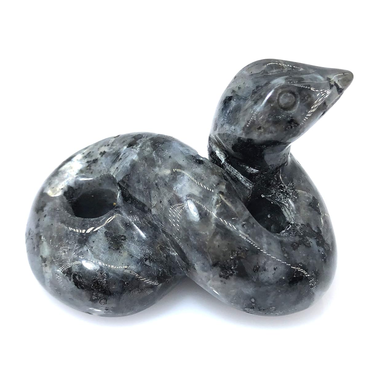 Anlingem 2" Natural Snake Figurine, Hand Carved Healing Crystal Animal Statue Sculpture Home Decoration Black Flash Snack AL-BFS