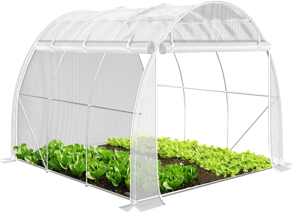 VOUNOT Walk-In Polytunnel Greenhouse 3x2x2m 6m² Roll-Up Sides Door Mesh
