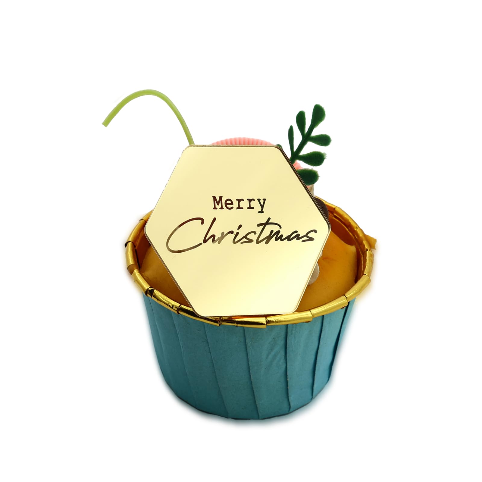 3 LITTLE DESSERTS Engraved Acrylic Cupcake Toppers - Set of 6 - Christmas Cupcake Toppers - Reusable Cupcake Discs - Christmas Cake Toppers - Christmas Party Decorations - Hexagon - Gold
