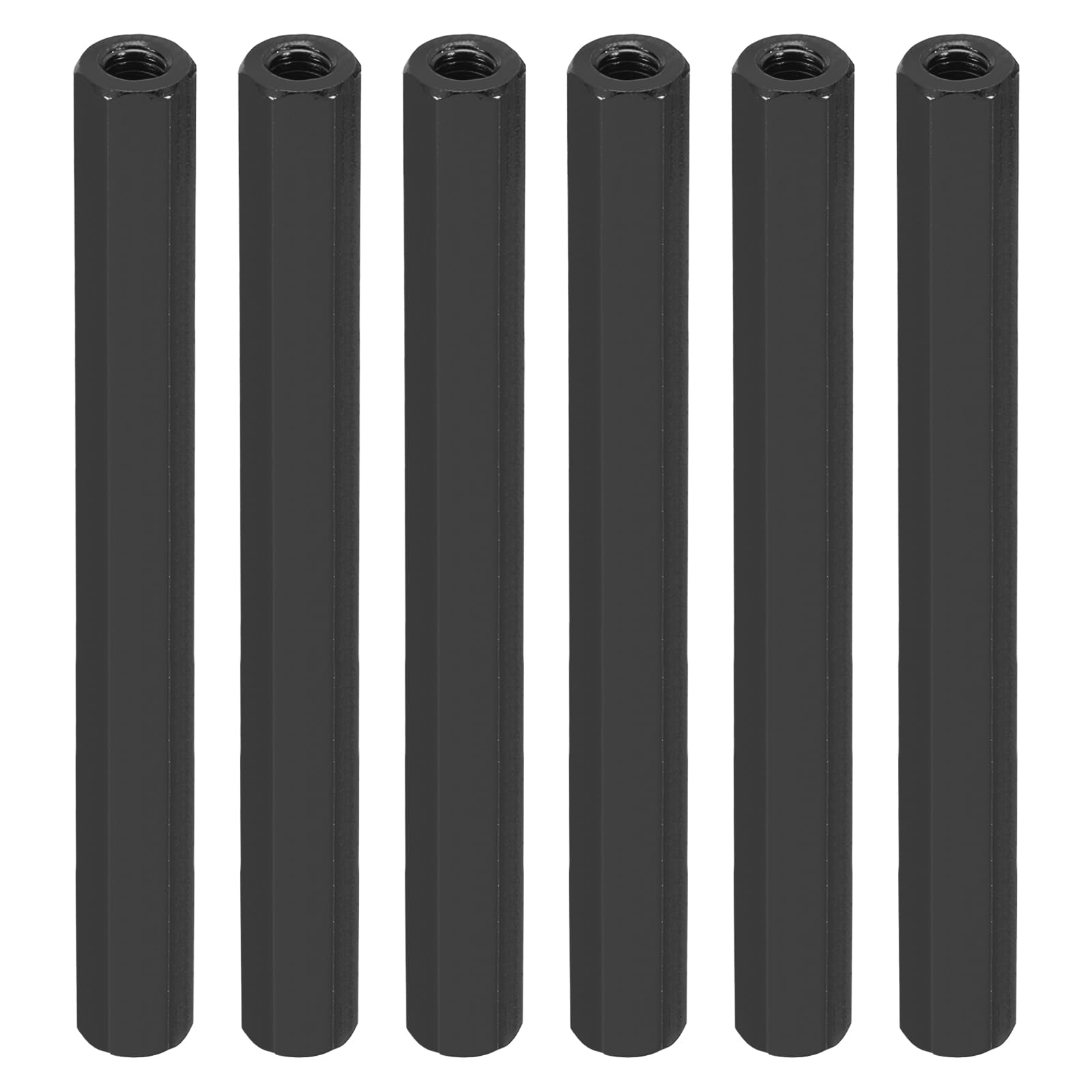 PATIKIL M3 Hex Nuts, 6pcs M3 Threaded Spacers Aluminum 60mm L Female Metal Spacer Screw Standoff for M3 Screw Bolts RC Car Drones Stacks Motherboard, Black — image 1