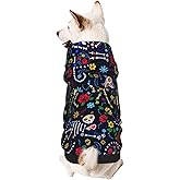 Day of The Dead Dog Sweater Pullover Hoodie - Black Cat Rose Sugar Skull Skeleton for Small, Medium & Large Dogs