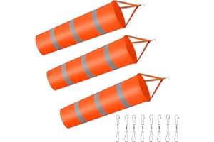 3PCS Windsock Wind Measurement Sock,31.5 Inch Orange Airport Windsock with Reflective Belt + 8PCS Dual Swivel Clips for Wind 