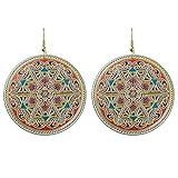 Feelontop Bohemian Ethnic Style Flower Printed Large Round Hoop Earrings with Jewelry Pouch