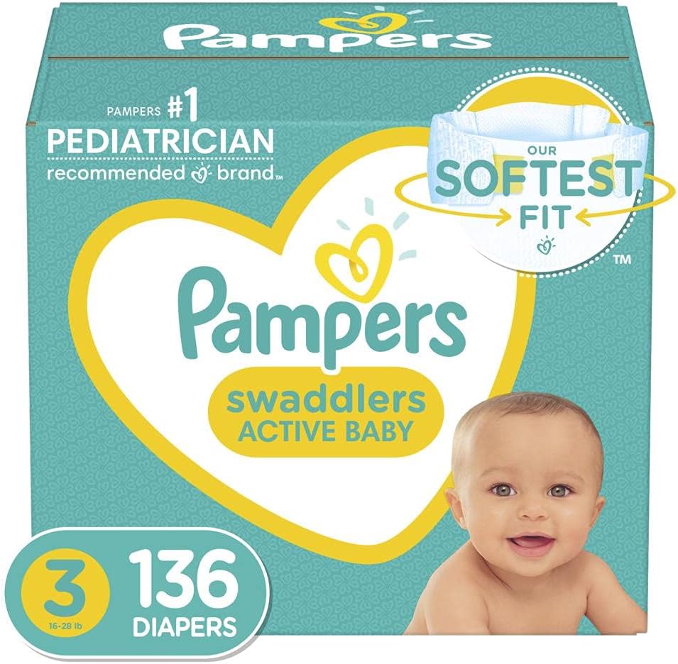 Diapers Size 3, 136 Count - Pampers Swaddlers Disposable Baby Diapers, Enormous Pack (Packaging May Vary): Health & Personal Care