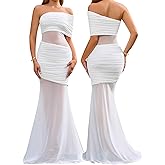 VKIHOC Off Shoulder Bodycon Formal Wedding Guest Maxi Dress Mesh Patchwork Cocktail Dresses for Women 2025 Elegant Classy
