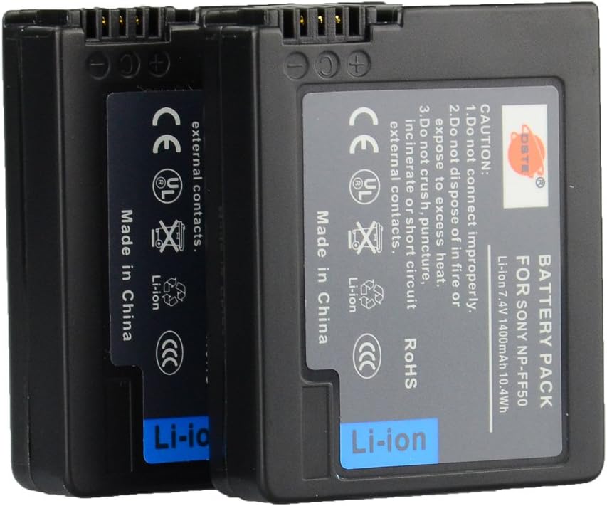 DSTE® 2x NP-FF50 Rechargeable Li-ion Battery Pack for Sony DCR-HC1000 DCR-HC1000E DCR-IP1 DCR-IP1E DCR-IP1K DCR-IP200K DCR-IP210E DCR-IP220 DCR-IP220E DCR-IP220K DCR-IP45E DCR-IP5 DCR-IP55 DCR-IP55E DCR-IP5E DCR-IP7 DCR-IP7BT DCR-IP7E DCR-PC106 DCR-PC106E DCR-PC107 DCR-PC107E DCR-PC108E DCR-PC109 DCR-PC109E DCR-PC350 DCR-PC350E Camera as NP-FF51 NP-FF51S