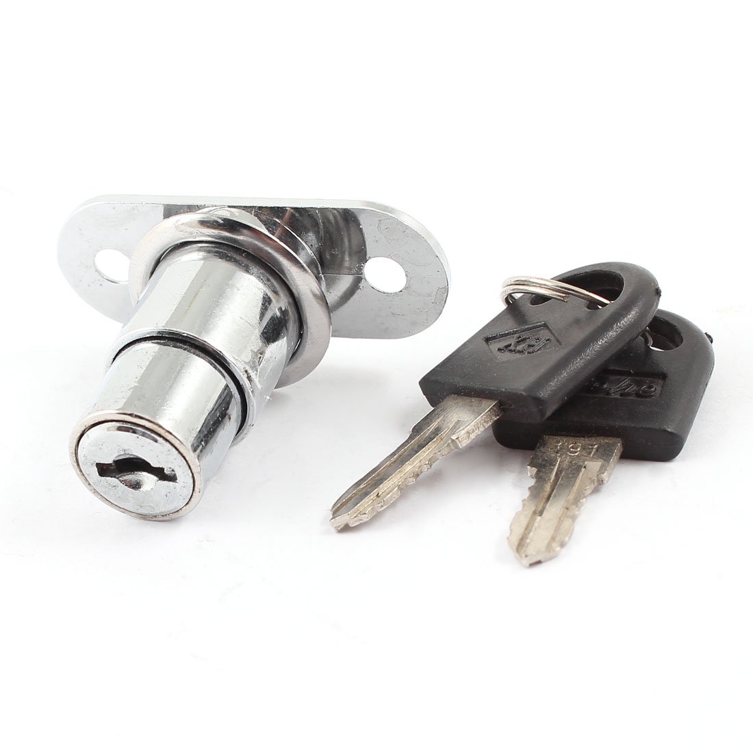 Sourcingmap a13121100ux0730 Metal Cabinet Sliding Door Plunger Lock with Keys - Silver Tone