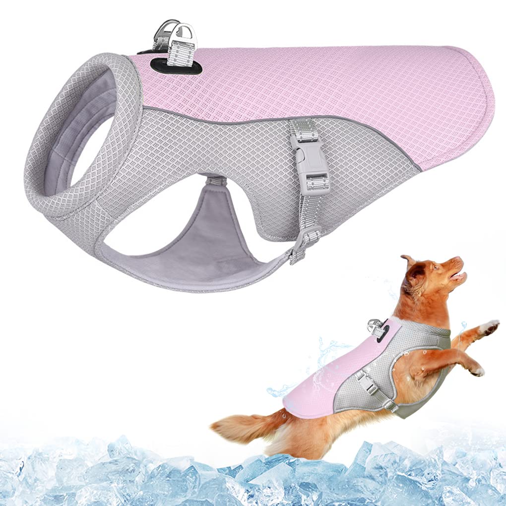 Dolahovy Dog Cooling Vest Harness, Breathable Mesh Dog Cool Jacket Adjustable Summer Dog Coat Reflective Safety Ice Clothes for Large Medium Small Dogs Walking Outdoor, Pink