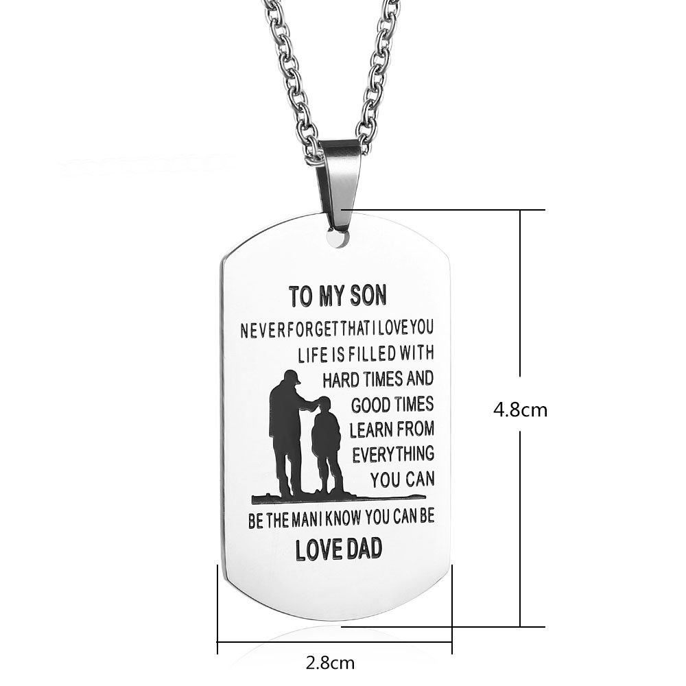 Gagafeel Dad Mom to Son Daughter Dogtags Stainless Steel Pendant Necklace Hand Stamped Unisex Family Christmas Gift (DAD TO SON)