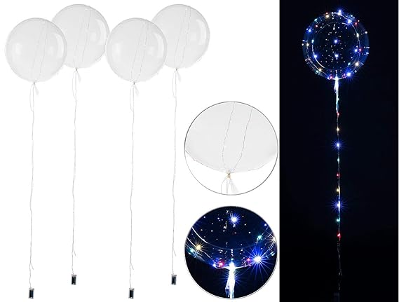 infactory LED Ballons transparent: 4er-Set Luftballons, Lichterkette, 40 Farb-LEDs, Ø 30 cm, transparent (Ballons mit Lichter