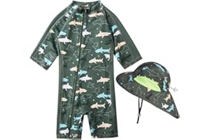 ERDAWUM Toddler Baby Boys Swimsuit Rashguard One Piece Zipper Bathing Suit with Sun Hat Infant Swimwear Sunsuit UPF 50+