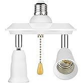 Dual Light Socket Adapter Splitter with Pull Chain, E26 E27 Bulb Extender | Heavy Gauge Line Assembly Compatible with SKIL SAW SPT77W SPT77WM SPT78W SPT70WM SPT55 M77 Parts Accessories Black