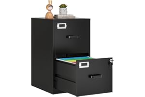 Anxxsu 2 Drawer File Cabinet with Lock,Black Metal Vertical File Cabinets for Letter Size, Filing Cabinets for Home Office, Under Desk File Cabinet, Easy Assemble