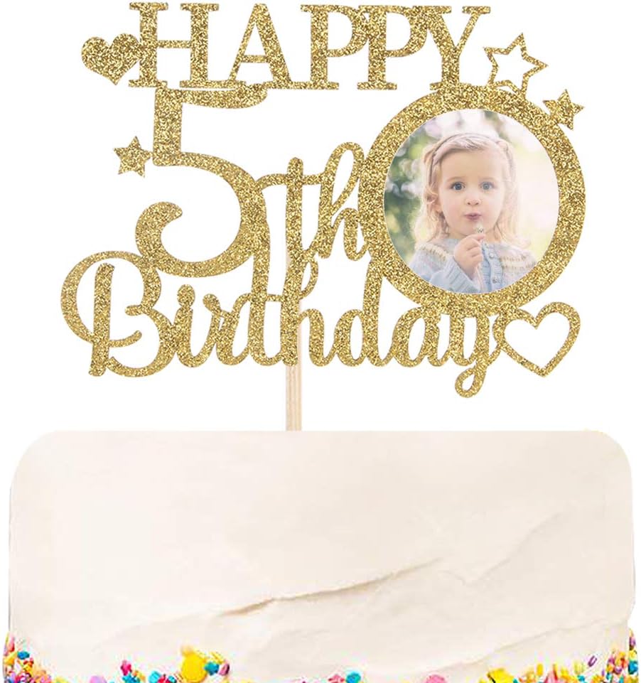 Happy 5th Birthday Cake Topper – Blue Glitter Decoration For Boy Or Girl’s 5-Year-Old Party - View #4