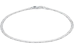 PORI JEWELERS 925 Sterling Silver 3mm Magic Herringbone Chain Anklet - Available in Silver or Yellow