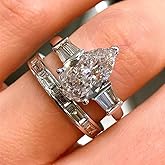 Sdouefos 2PCS Pear Shaped Wedding Ring Set for Women Platinum Plated Silver Moissanite Bridal Sets Wedding Rings Teardrop Engagement Ring Set Radiant Cut Engagement Rings Set Size 7