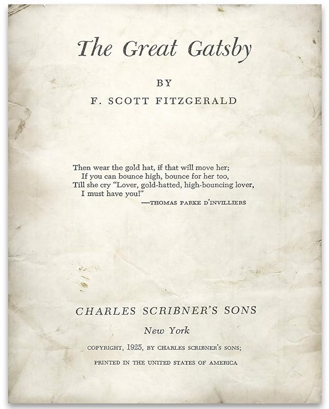 The Great Gatsby Title Page 11x14 Unframed Typography