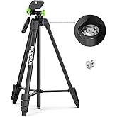 Huepar 60-Inch Lightweight Tripod Portable Adjustable Tripod for Laser Level with 3-Way Swivel Pan Head, 2 Bubble Levels, 1/4