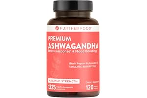 FURTHER FOOD Organic Ashwagandha 1325mg. Pure Ashwagandha Root with Black Pepper & Avocado Oil for Ultra Absorption. 120 Vegan Capsules. Non-GMO, Gluten Free