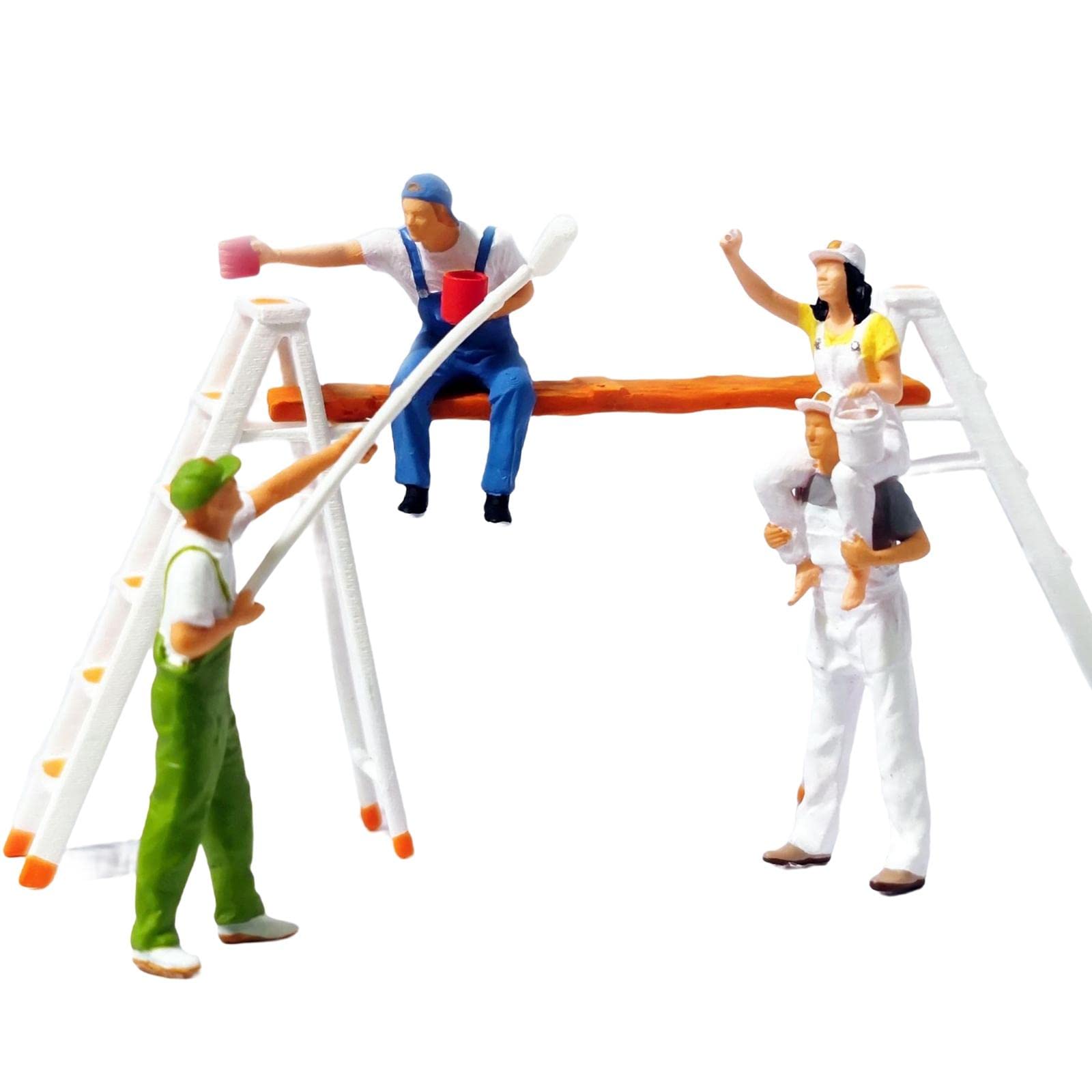 Colcolo Hand Painted 1:87 Figure Painter Tiny People Resin Doll Miniature Scenes for Model Train Micro Landscape Desktop Ornament Dioramas HO Scale, with Ladder Rack