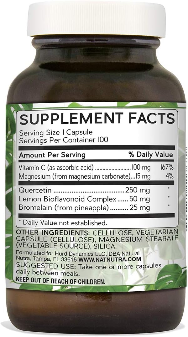 Natural Nutra Quercetin Complex with Bromelain, Vitamin C Citrus Bioflavonoid Supplement, Antioxidant and Inflammation Support, 100 Vegan and Vegetarian Capsules: Health & Personal Care