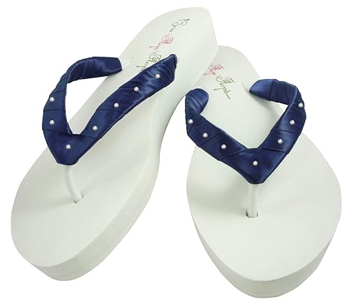 navy blue rhinestone flip flops