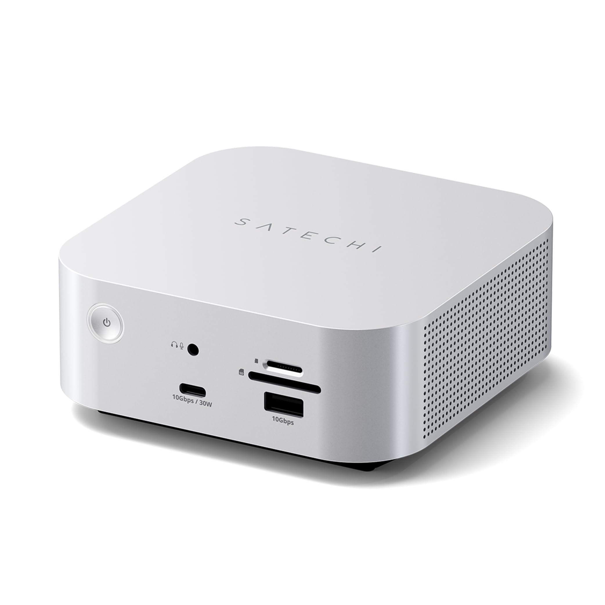 SATECHI Thunderbolt-5 CubeDock™ Dockingstation, 80-120 Gbit/s (USB4 komp.), integriertes NVMe SSD Gehäuse, 140W Laden, Multi-Display bis 8K, USB-C & USB-A 10 Gbit/s, aktive Kühlung, Silber