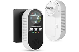 VILFET 5-in-1 Carbon Monoxide Detectors, Natural Gas Leak Detector, Plug-in & Battery Backup Portable CO Detector, CO Gas Temp Humidity Sensor, HD Digital Display Screen, 1-Pcs, Black