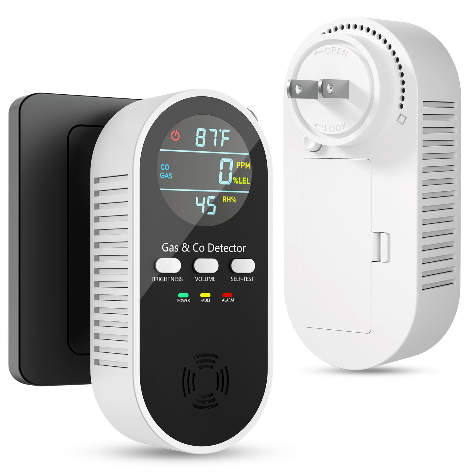 Photo 1 of 5-in-1 Carbon Monoxide Detectors, Natural Gas Leak Detector, Plug-in & Battery Backup Co Detector, HD Digital Display, CO Gas Temp Humidity Sensor, 1-Pcs, Black