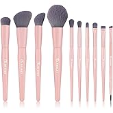 BEAKEY Pink Makeup Brushes Set–10 Pcs Taklon Bristles for Foundation Powder Blush Contour Eyeshadow & Concealer with Durable Birch Handles