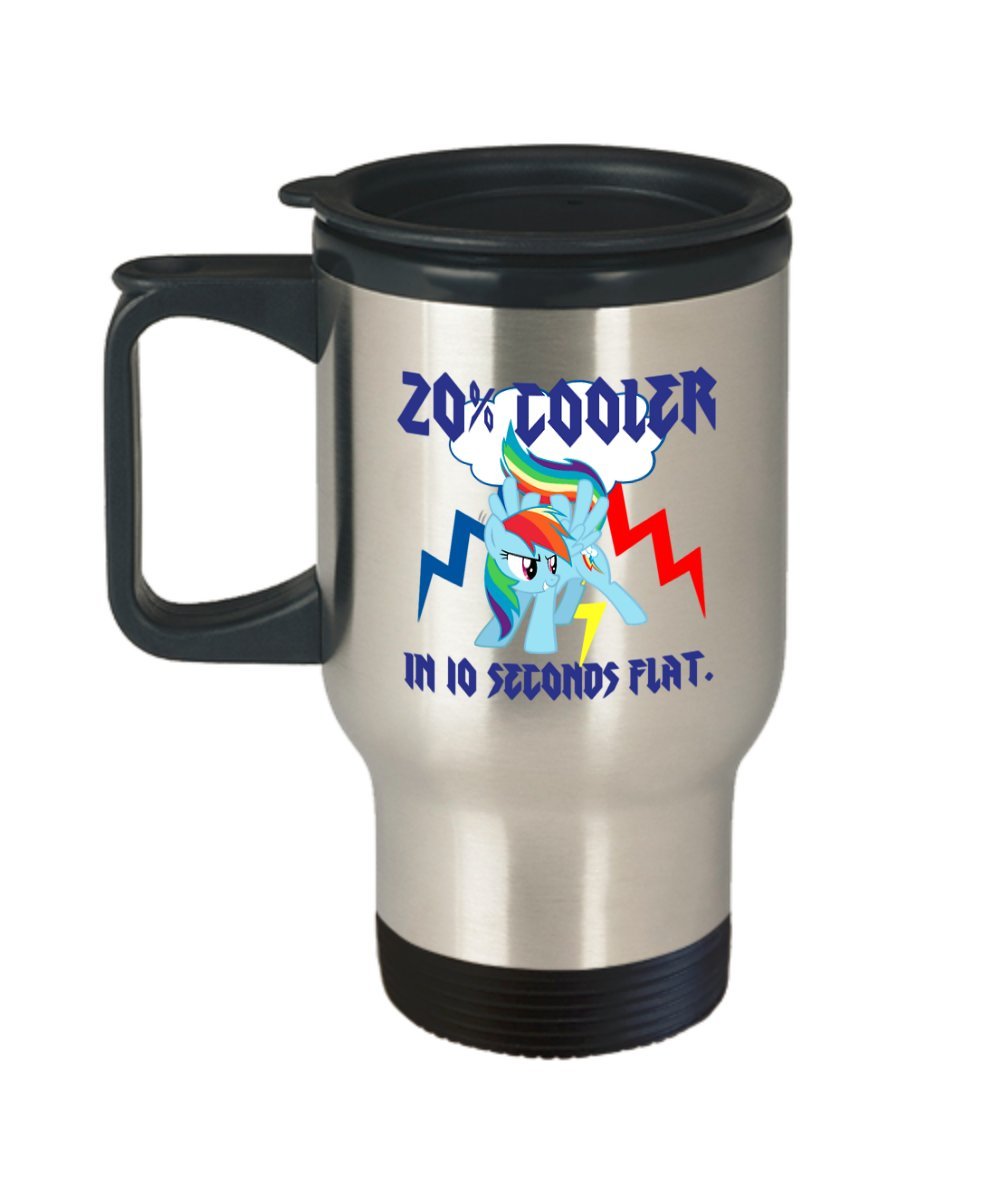 20% Cooler in 10 Seconds Flat Rainbow Dash Stainless Steel Travel My Little Pony Coffee or Tea Mug Great Gift for Brony or Pegasister, Lover of MLP or Equestria Girls, MLP Cup Gift for Adults, Twiligh