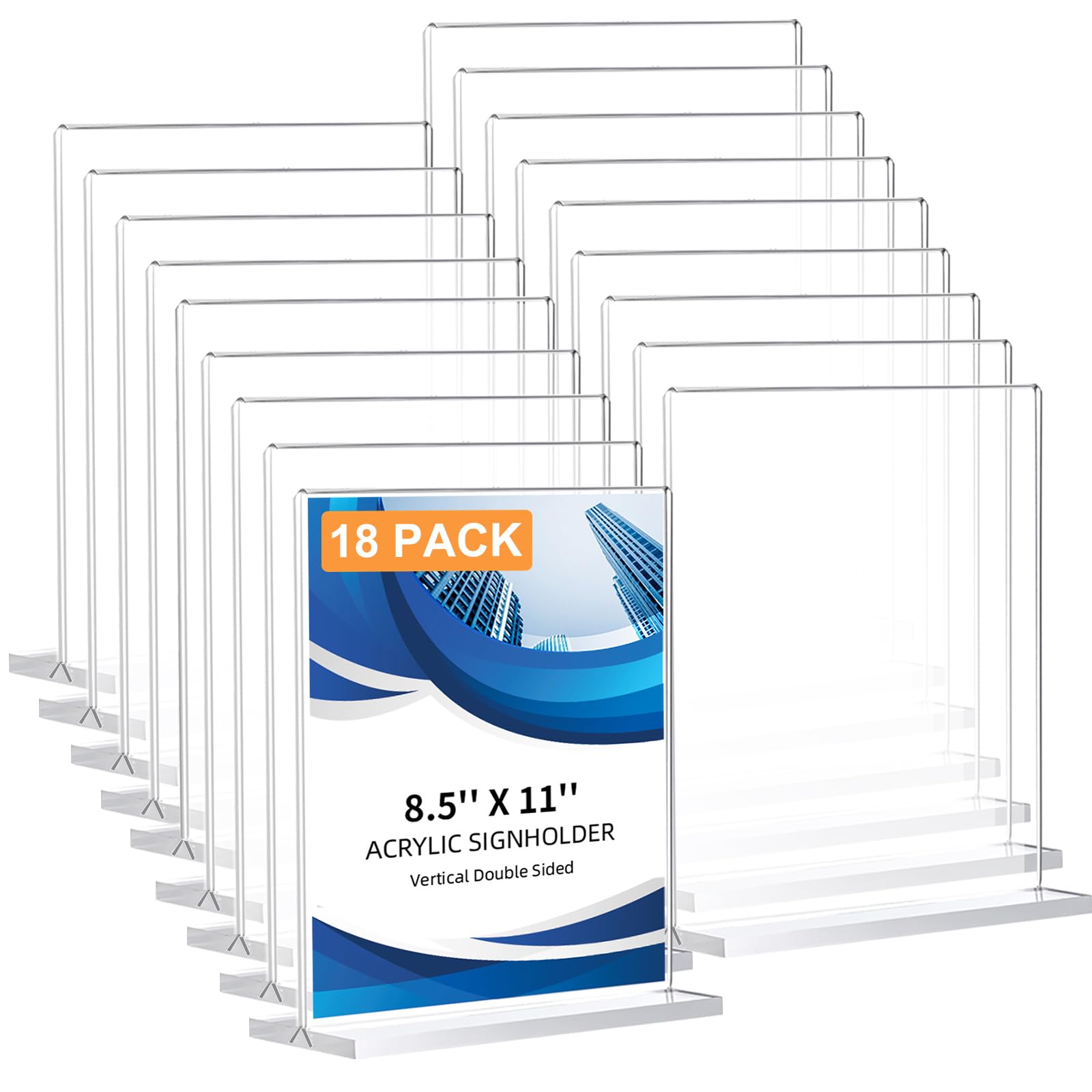 Photo 1 of 18 Pack Acrylic Sign Holder 8.5 x 11, Double-Sided Clear Sign Holder Plastic Stands for Display, T Shape Acrylic Table Sign Stands for Office Store Restaurants Wedding Party Decoration