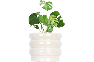 YFFSRJDJ 10 inch Ceramic Plant Pots for Indoor Plants, Rainbow Pearl Glaze Planter with Planters for Plants with Drainage Hole, Orchid Pots, Succulent Pot, Large Flower Pot (White)