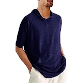 Yasiter Men's Thin Hooded T Shirt Sweatshirts Short Sleeve Cool Solid Color Pullover Hoodies with Kangaroo Pockets
