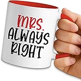NAHMAKNE Funny Coffee Mug for Couple, Mrs Always Right, 11oz Ceramic Double Sided Print Coffee Tea Cup, Funny Mug Gifts for New Couples, Wedding Anniversary Birthday Gifts for Women Her Mrs Wife Mom