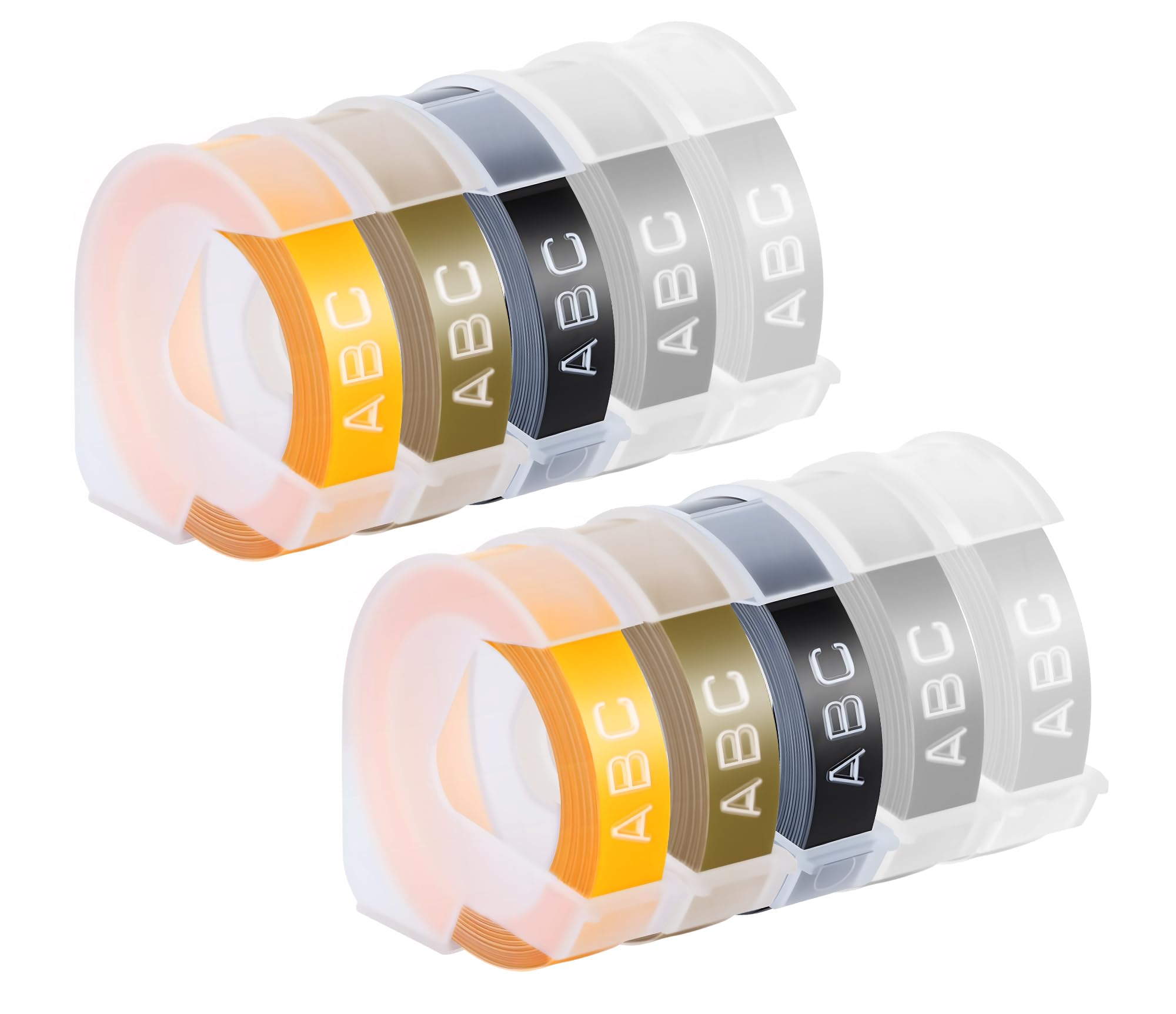 Photo 1 of 10 Pack Embossing Label Tape Compatible for Dymo Label Maker, 3/8 Inch 3D Plastic White on Black/Silver/Clear/Gold/Yellow, Compatible with Dymo Organizer Xpress 12965 12966