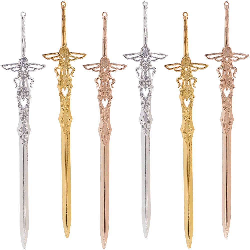 SUNNYCLUE 6Pcs Chinese Hair Sticks Vintage Hair Sticks Metal Bookmarks Bulk Swords Bookmark Classic Retro Hair Fork Sword Hair Stick Pins Hair Chopsticks for Women Hair Accessories Reading Gifts