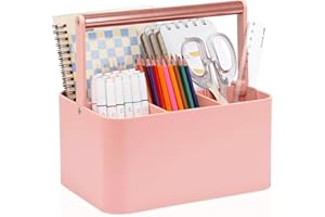 LAFARA Multipurpose Caddy Organizer with Handle and Adjustable Divider, Portable Art Supply Storage Organizer for Art Craft Supplies, Dorm, Office, Bathroom, Shower, Cleaning, Makeup (Rose Gold)