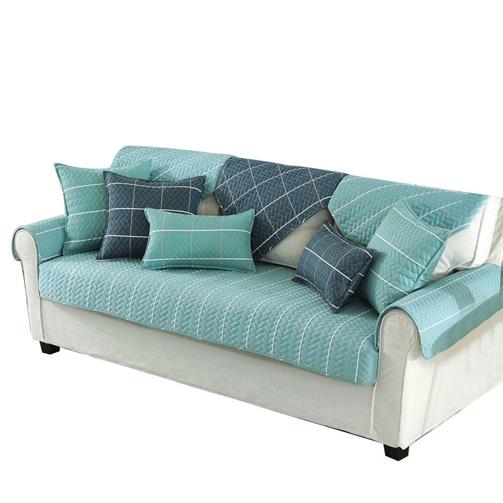 Cotton Non-Slip Sofa Seats Mat Cover Pad Furniture Protectors With Multi (Lake Blue, 36\