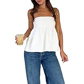 Aopwsrlyi Women's Strapless Peplum Top Summer Sleeveless Smocked Backless Ruffle Hem Bandeau Tube Top