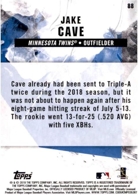 Amazon Com 2019 Topps Fire 88 Jake Cave Minnesota Twins