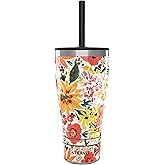Tervis Traveler Sara Berrenson Retro Floral Triple Walled Insulated Tumbler Travel Cup Keeps Drinks Cold & Hot, 30oz - with Straw Lid, Stainless Steel