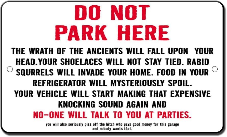 Metal Road Sign No Parking Curse Novelty Funny Notice Sign for Indoor
